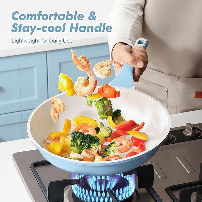 SENSARTE Nonstick Ceramic Frying Pan 11-Inch, Healthy Non Toxic Skillet, Induction Compatible Omelet Pan with Heat Resistant Handle, PFAS-Free, Blue