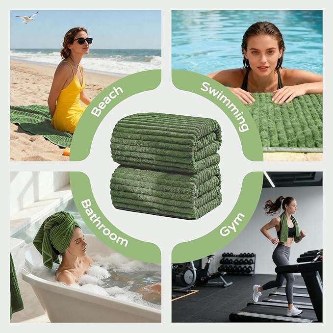 Extra Large Bath Towels (60"x30"),Oversized Bath Towels for Adults Luxury Bath Towels Super Soft Highly Absorbent Microfibers Quick Dry Bath Sheets Large for Bathroom (Olive Green, 2Piece)