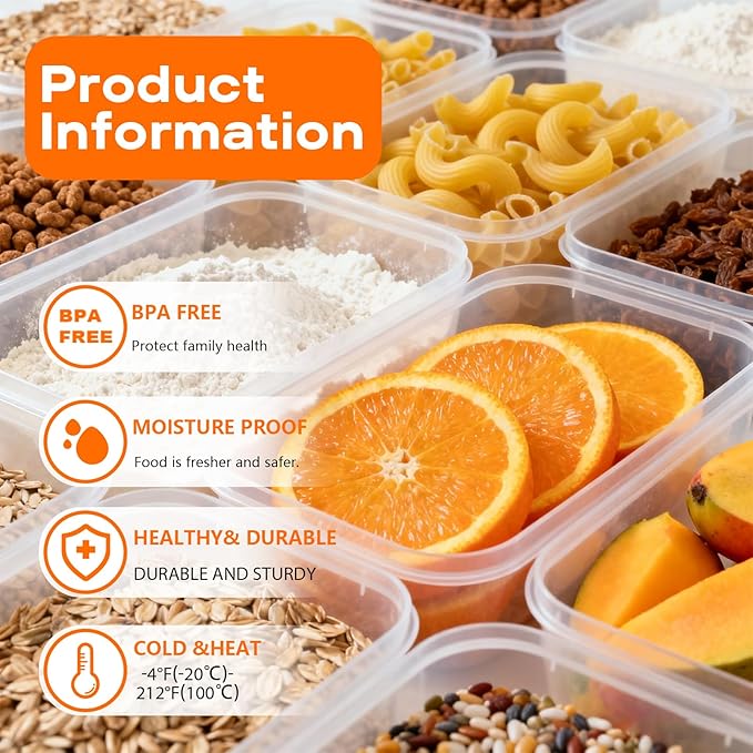 48 PCS Airtight Food Storage Container,BPA-Free Plastic Cereal Container with Lids,Perfect for Snacks Cereal Flour Meal Prep (4Size, 48 pcs)