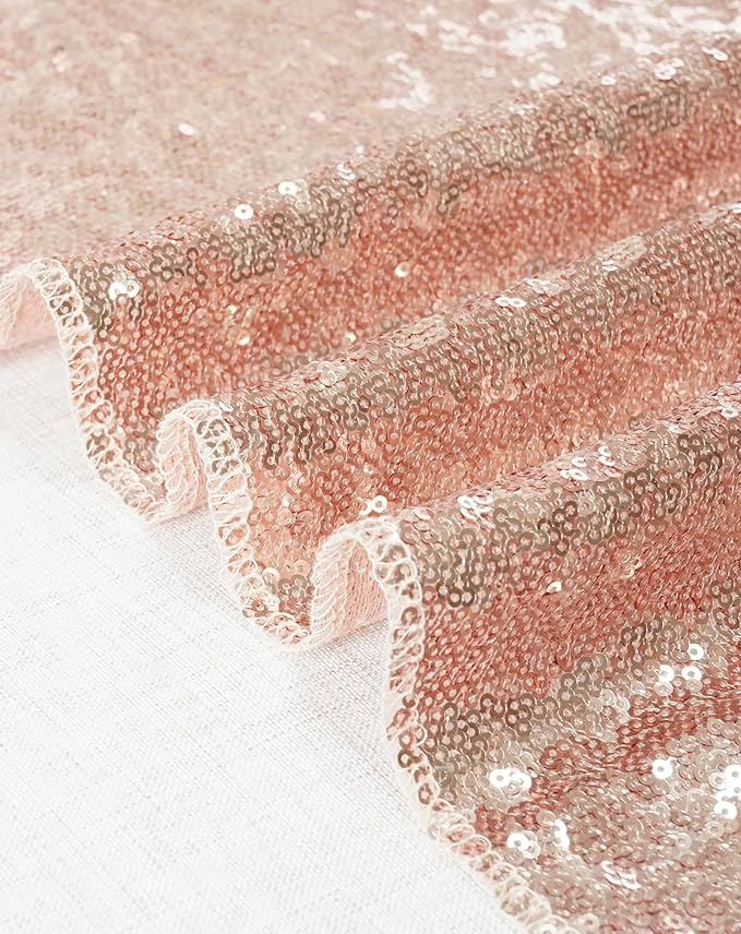 Eternal Beauty Rose Gold Tablecloth, 60x120 Inch Sequin Rectangle Table Cover for Valentines Cake Dessert Exhibition Party Birthday Events