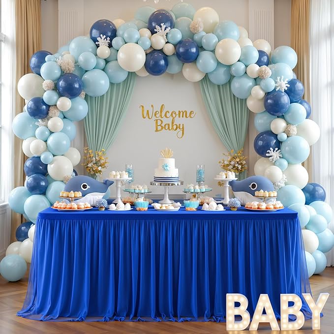 2 Pack 6ft Royal Blue Tulle Tablecloths for Rectangle Tables 6 Foot Rectangular Table Cloth Wrinkle Free Table Cover with Tutu Skirt for Baby Shower Wedding Birthday Party Banquet Buffet Cake
