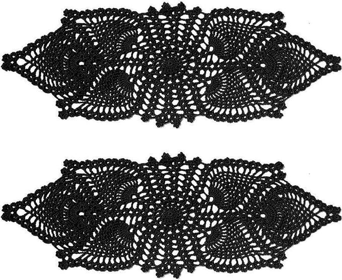 BIBITIME Crochet Lace Table Doilies Eyes Flower Doily Kitchen Vase Place Mats (7 in x 21 in,Pack of 2PCS, Style02-Black)