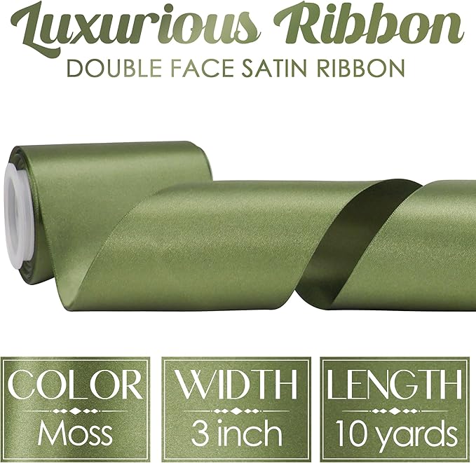 MEEDEE Moss Green Satin Ribbon Lux Double Faced Satin Ribbon 3 Inch Green Christmas Ribbons by 10 Yards Moss Green Ribbons for Christmas Tree, Flower Bouquet, Weddings, Bow Making, Holiday Decor