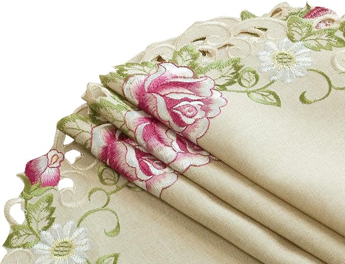 Decozen Set of 4 Doilies for Table, Lace Doilies - Rustic, Crochet, Farmhouse, Kitchen, Round Table Placemats - Valentines Day Decorations - 15 inch Beige, The Docia Collection