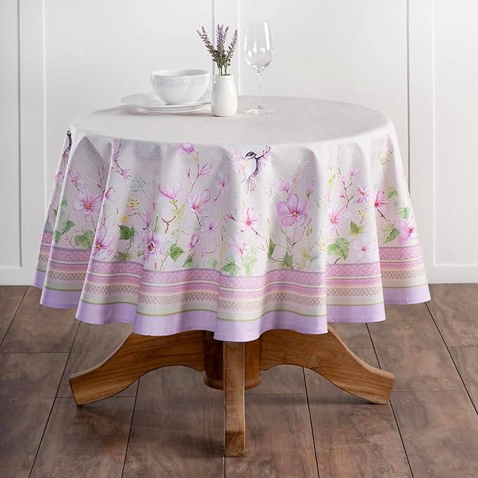 Maison d' Hermine Table Cloth Round Table 100% Cotton 63 Round Inches Tablecloth Reusable Decorative for Dining Room Farmhouse Home Valentines Day Decorations Spring Summer - Magnolia Mornings