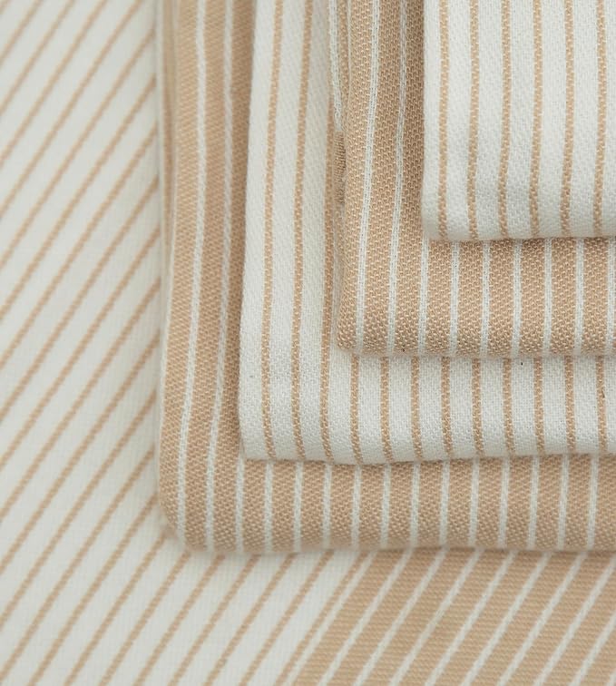 Premium Kitchen Towels (20”x 28”, 6 Pack) | Yarn Dyed Flat Woven Stripe Kitchen Towel Set| 238 GSM | Highly Absorbent with Hanging Loop | Tan