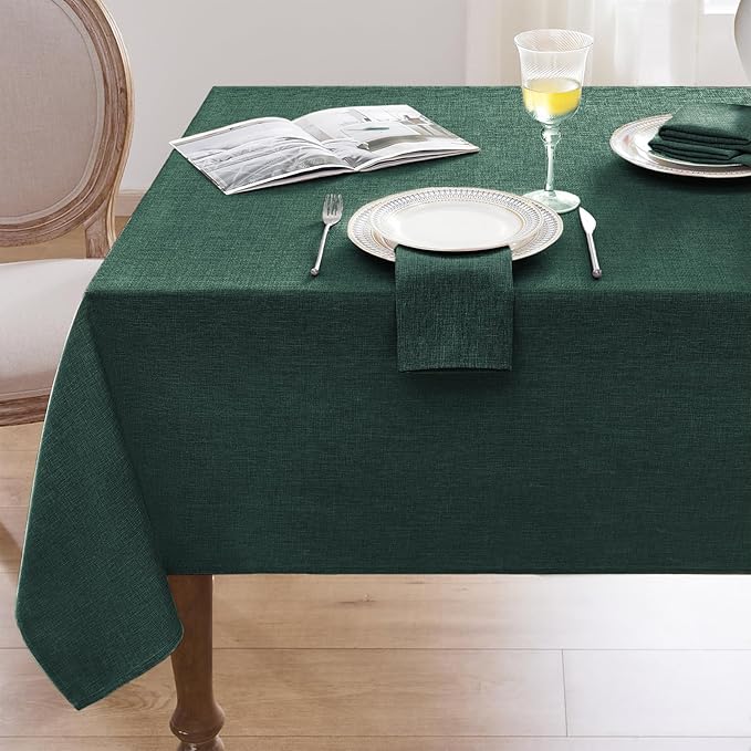 Softalker Green Tablecloth Rectangular 52x70 Inch Linen Textured Table Cloths Stain and Wrinkle Resistant Farmhouse Decorative Small Dining Table Cover Waterproof for Outdoor,Party,Garden,Coffee