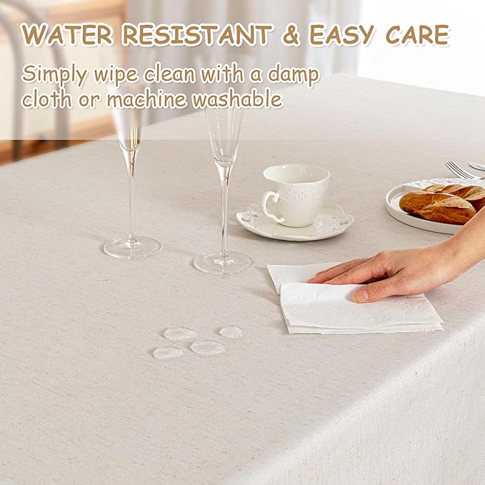 MYSKY HOME Table Cloth 60x84 in Rectangle Table, Heavy Duty Cotton Tassel Linen Look Waterproof Tablecloths Farmhouse Tablecloth, Wrinkle Free Table Cover with Beige Tassels for Kitchen Dining, Party