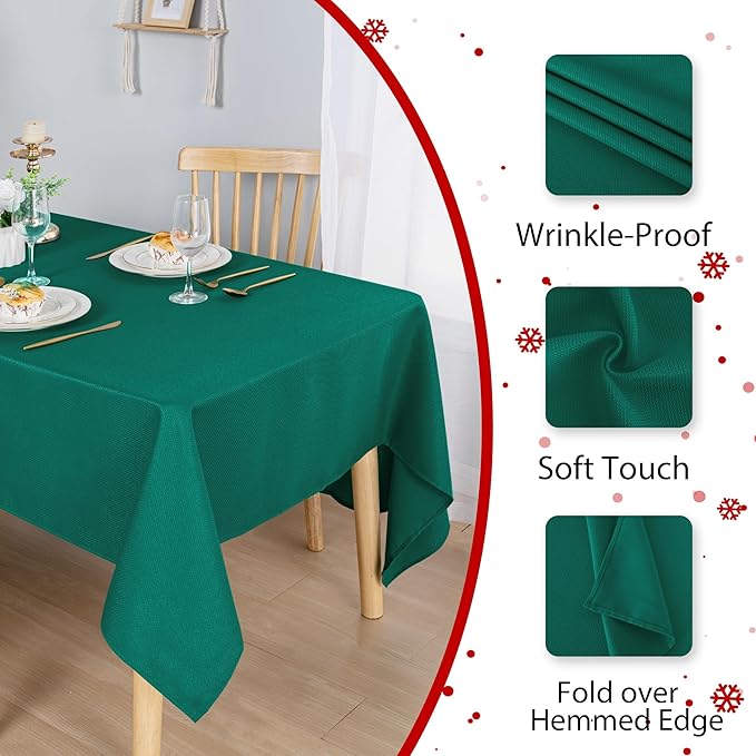 Hiasan 54 X 108 Inch Rectangle Textured Tablecloth - Waterproof Spillproof Antiwrinkle Jacquard Table Cloth for Kitchen and Dining Dinner, Outdoor Picnic, Holiday and Parties, Emerald Green