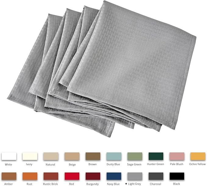 maxmill Cloth Napkins Weaved Texture Pattern Soft Comfortable and Luxury Serviette for Restaurant Family Dinners Weddings Parties and Banquets Set of 4 Pieces, 20 x 20 Inch Light Grey