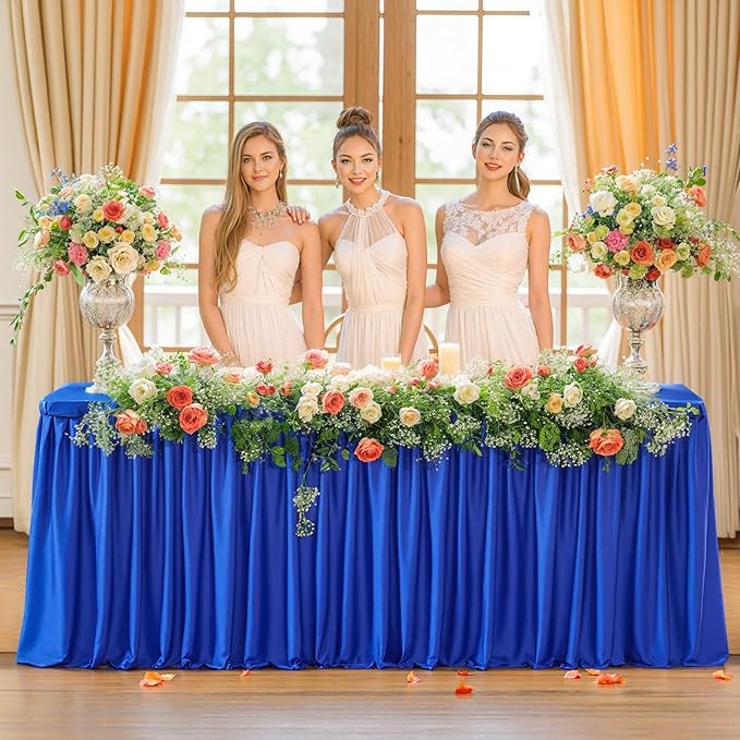 Wish Care 2 Pack Royal Blue Rectangle Table Clothes for 4 Foot Tables, Polyester Fitted Tablecloths 4ft Stretch Table Cover for Wedding, Birthday, Parties, Trade Show, Craft Show