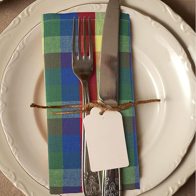 Urban Villa Cotton Dinner Napkins Set of 6, Highly Absorbent 20x20 Inches Premium Cloth Napkins Hotel Quality Reusable & Washable Table Dinner Napkins for Home & Weddings - Multi Prismatic, Checks
