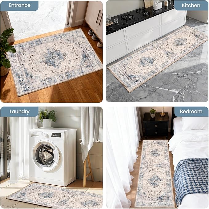 Kitchen Rug Set 3Pcs, Boho Rug Sets Non Slip Washable for Floor Thick Farmhouse Kitchen Decor Runner Rugs for Kitchen, Entryway，Laundry, Hallways 20''x32''+20''x48''+20''x59