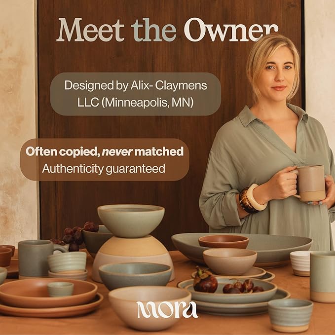 MORA Medium Mugs Set of 4, 16oz Ceramic Pottery Latte Mugs/Coffee Cups - Microwave and Dishwasher Safe - Peppercorn