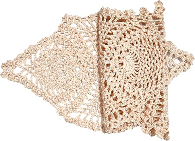 BIBITIME Crochet Lace Table Doilies Eyes Flower Doily Kitchen Vase Place Mats (7 in x 21 in,Pack of 2PCS, Style02-Beige)