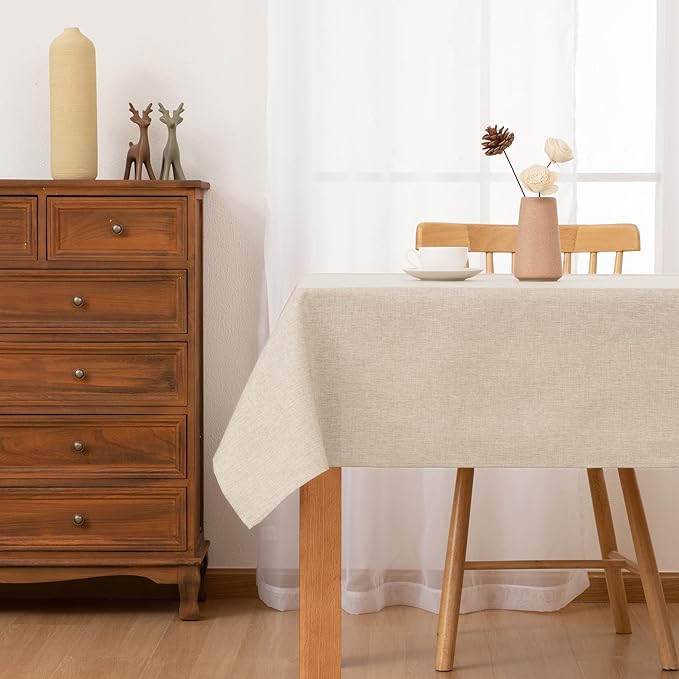 Hiasan Faux Linen Rectangle Tablecloth - Wrinkle and Stain Resistant Washable Table Cloth for Kitchen Dining Room Holiday Table Cover for Party Dinner, Beige, 60 x 120 Inch