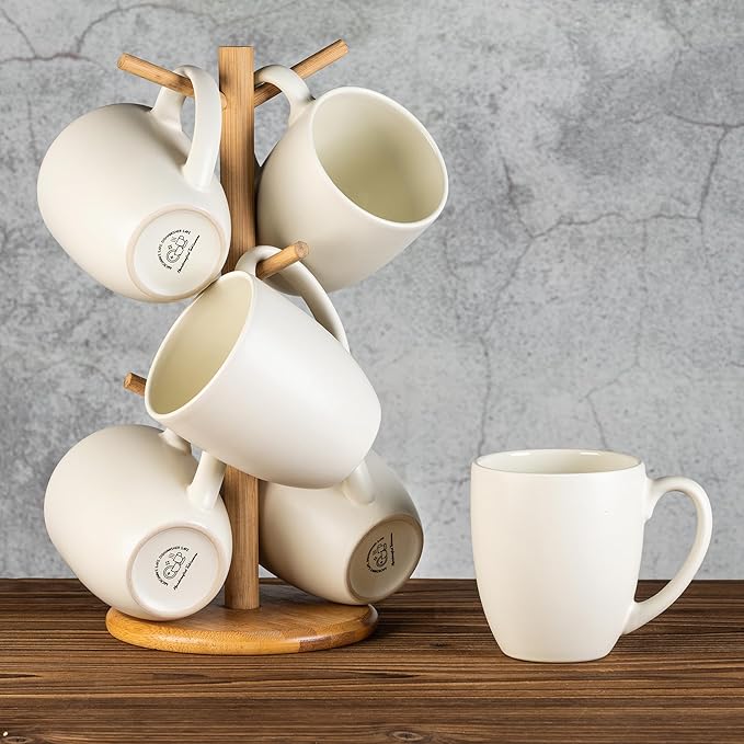 GBhome 16oz Coffee Mugs Set of 6, Large Ceramic Coffee Mugs for Man, Woman, Dad, Mom, Modern Coffee Mugs Set with handle for Tea/Latte/Cappuccino/Milk/Cocoa. Dishwasher&Microwave Safe,ivory