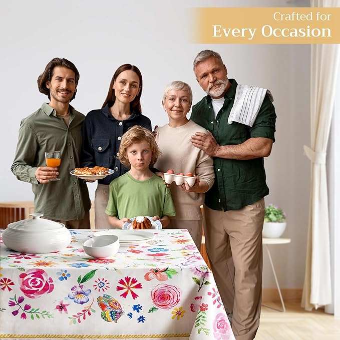 Maison d' Hermine Table Cloth Rectangle Table 100% Cotton 60 x 120 Inches Tablecloth Reusable Decorative for Dining Room Farmhouse Home Valentines Day Decorations Spring Summer- Happy Florals - Sweety