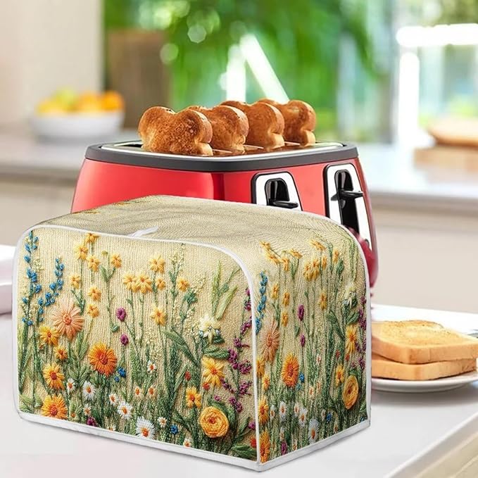Doojoayie Flower Print Toaster Cover for Kitchen Decoration Polyester Fabric 2 Slice Bread Machime Cover Dust-proof Protector for Small Appliance