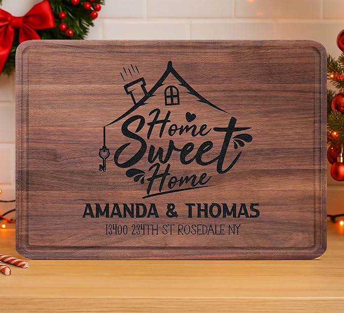 Personalized Housewarming Gift, Custom Cutting Board Home Sweet Home Realtor Closing Gifts for Newlyweds, New Neighbor, New Home