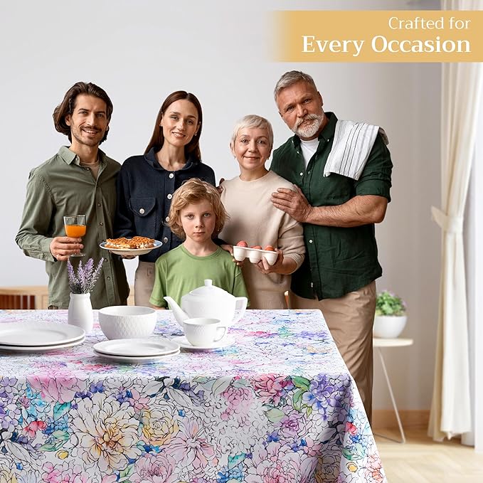 Maison d' Hermine Table Cloth Rectangle Table 100% Cotton 60 x 108 Inches Tablecloth Reusable Decorative for Dining Room Farmhouse Home Valentines Day Decorations Spring Summer - Floral Love