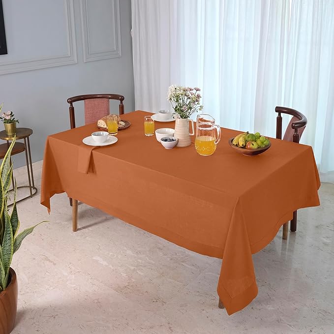 D'Moksha Homes Rust Tablecloth 60 x 108 Inch - 100% Pure Linen Rectangular Tablecloth - Machine Washable Table Cloth for Spring, Easter