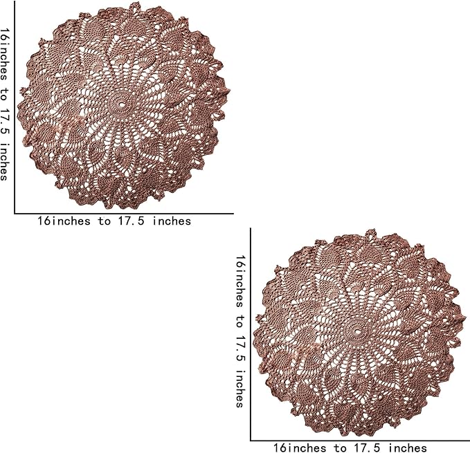 BIBITIME Lace Placemats Table Doilies Round Handmade Crochet Doily Kitchen Coffee Cup Mug Mats Dinner Place Mats (16 to 17.5 inches-2PCS, Coffee)