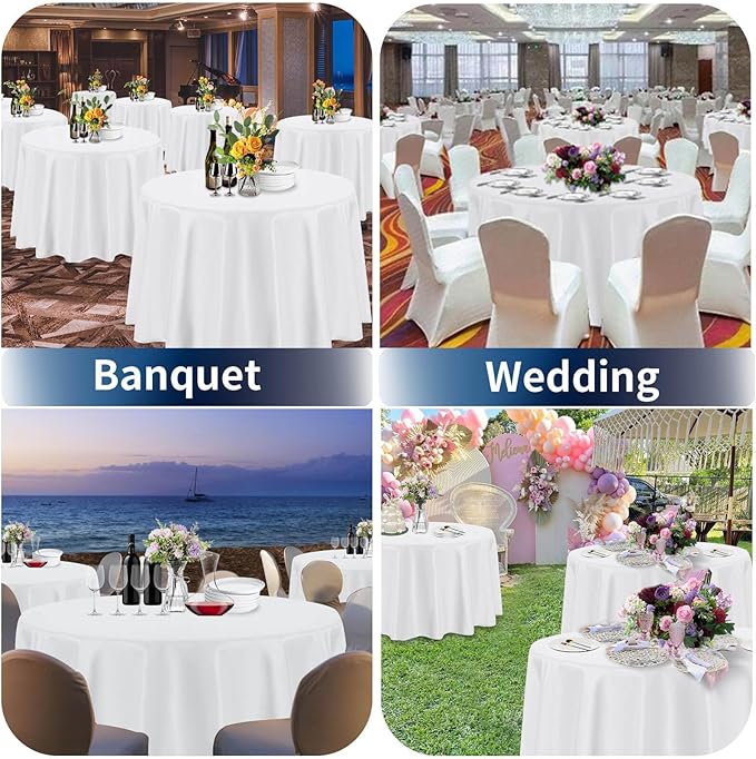 PureFit 10 Pack Round White Table Cloths 70 Inch for Round Tables, Stain and Wrinkle Resistant Table Linens for Home Use, Wedding, Party, Banquet and Camping