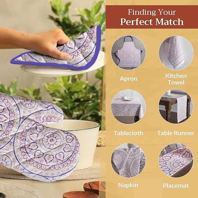 Maison d' Hermine Oven Gloves 100% Cotton Oven Mitt 7" x 13" with Loop Heat Resistant, BBQ, Cooking Gloves, Baking, Grilling, Kitchen, Handling Hot Pans Spring/Summer (Pack of 1, Mandala)