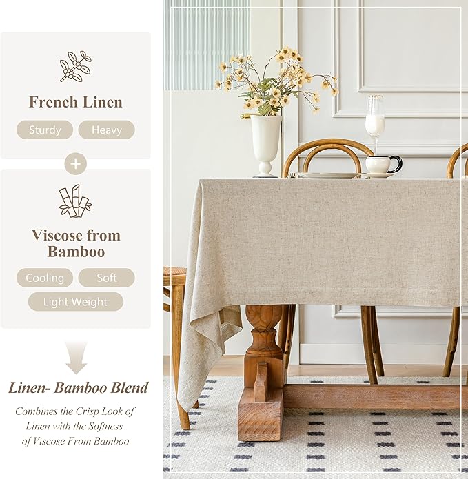 Linen World Linen Blend Tablecloth 60x120 Inch,Linen-Textured Tablecloths for 8ft Rectangle Tables,Soft Cool & Breathable,Machine Washable Table Cloth for Dining,Kitchen,Outdoor,Festival