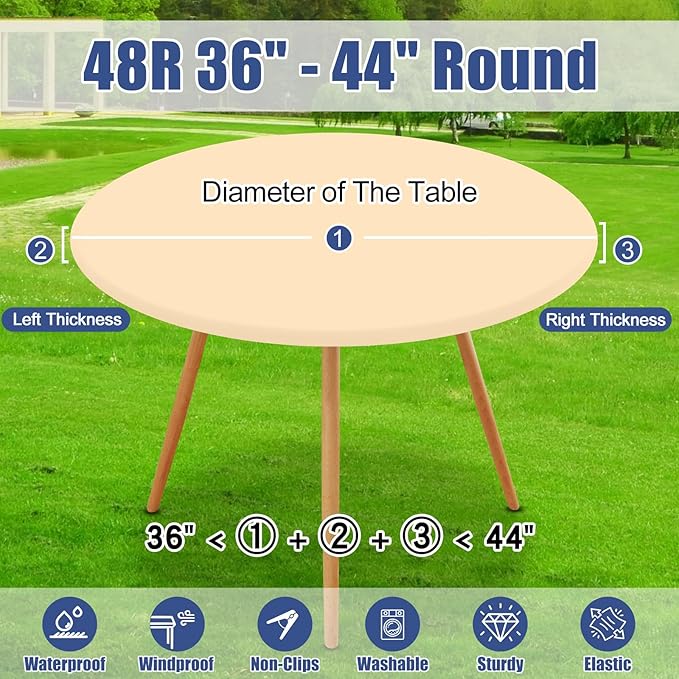 Round Spandex Tablecloth, Elastic Fitted Waterproof Tablecloths for 36"-44" Tables, Stretch Washable Picnic Table Cover for Camping, Dining, Indoor and Outdoor,Ivory