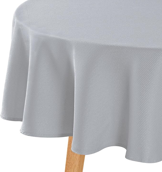 Hiasan Round Textured Tablecloth 60 Inch - Waterproof Spillproof Antiwrinkle Jacquard Table Cloth, Decorative Polyester Table Cover for Kitchen, Outdoor Picnic, Holiday and Parties, Silver Grey