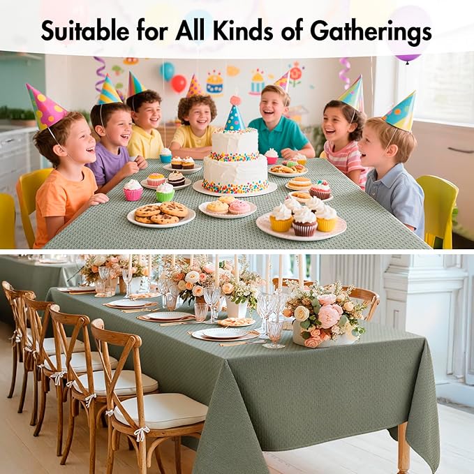 MIULEE Olive Green Linen Cotton Table Cloth Rectangle Tablecloth Spring Waterproof Spillproof Cross-Star Textured Table Cltoth Decorative Farmhouse Style for Dining Party Weddings 60x120 Inch