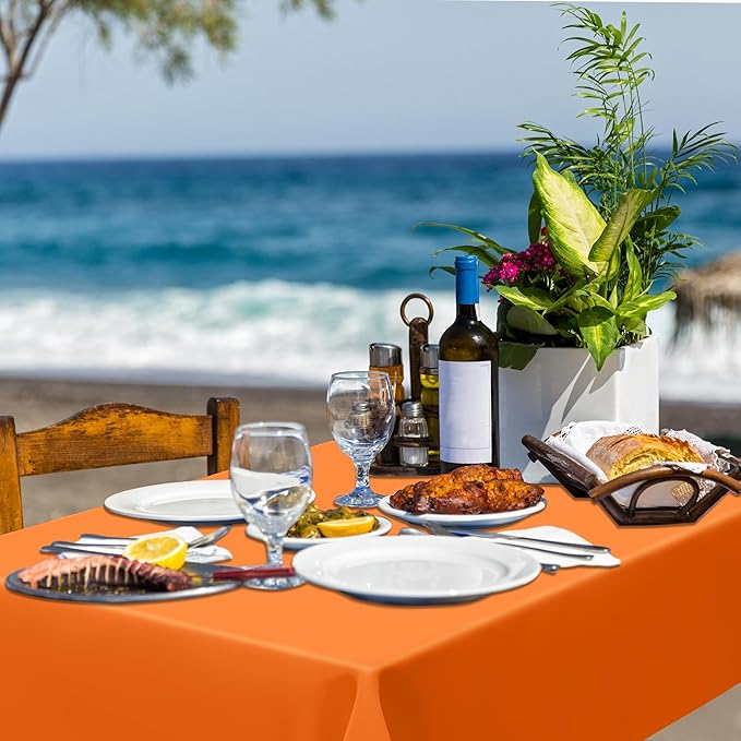 2 Pack Picnic Table Cover, 108 x 54 Inches Orange Plastic Tablecloth, Rectangle Tablecover Orange Disposable Tablecloth, Tear Resistant Table Decor Party Supplies for Wedding Birthday Anniversary