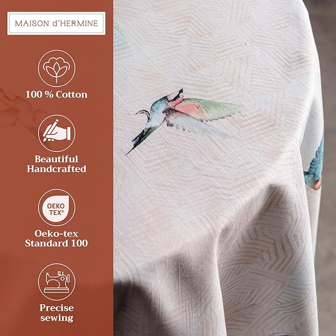 Maison d' Hermine Table Cloth Round Table 100% Cotton 69 Round Inches Tablecloth Reusable Decorative for Dining Room Farmhouse Home Valentines Day Decorations Spring Summer - Flying Birds