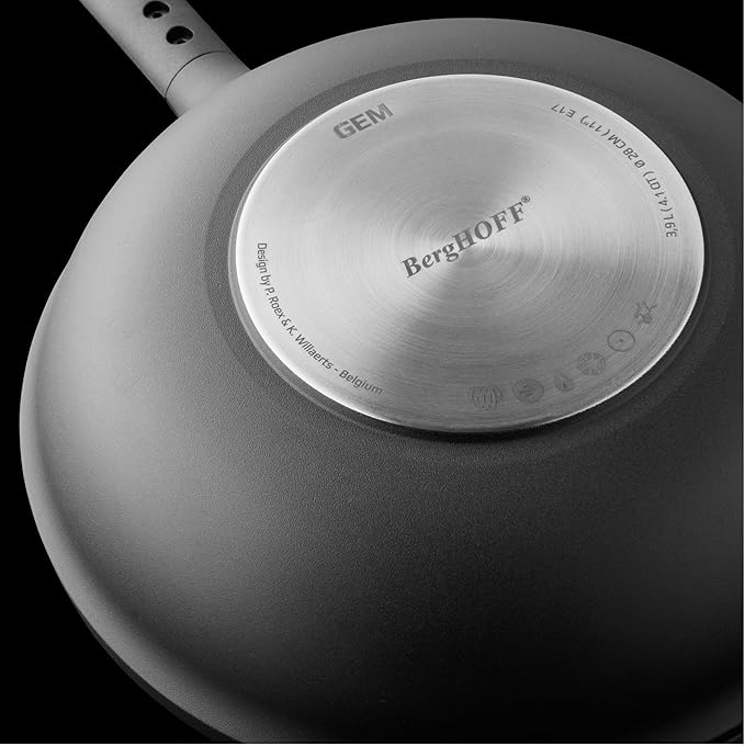 BergHOFF GEM Non-Stick Cast Aluminum Stir-Frying Pan 11" 4.1 qt. Black Stay-Cool Handle, Hanging Loop Ferno-Green, PFOA Free Coating Induction Cooktop Fast Heating