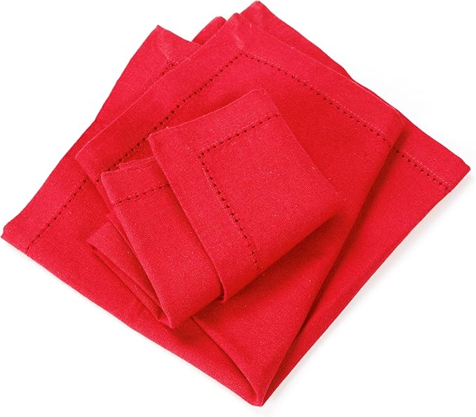Lightnpro Hemstitched Cotton Napkins Set of 12 - Dinner Napkins, Washable Fabric Table Linens, Holiday, Christmas & Special Occasion Napkins, Elegant Cloth Napkins for Dining - 18x18 Inch Red