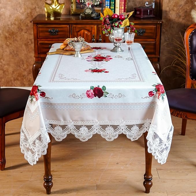 SUTAVIA Offwhite Lace Table Cloth Rectangular Farmhouse Table Cover Classic Floral Decor Waterproof Tablecloth for Home Holiday Party Dining Table(Offwhite, Rectangle/Oblong,60 x 120 Inch,10-12 seats)
