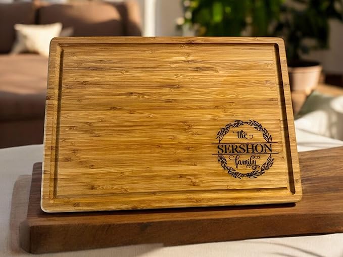 Handmade Personalized Cutting Board - Unique Christmas, Wedding, New Home, and Bridal Shower Gifts - Christmas Gifts - Engraved Charcuterie Boards - Custom Bamboo Board