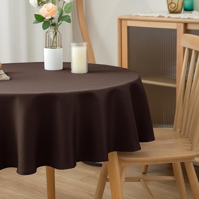 Biscaynebay Textured Fabric Round Tablecloths 70", Brown Water Resistant Table Cloth Circle Folding Table Covers for Dining, Kitchen, Wedding, Parties etc. Machine Washable