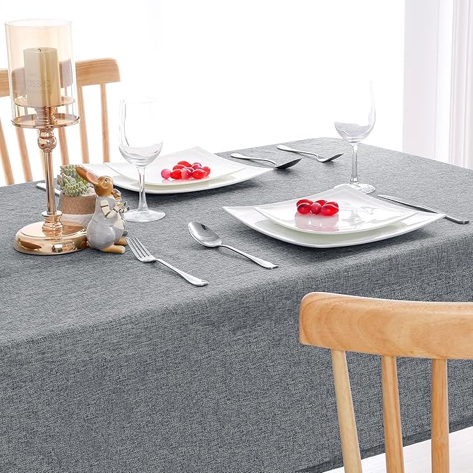 Hiasan 2 Pack Faux Linen Rectangle Tablecloth - Wrinkle and Stain Resistant Washable Table Cloth for Kitchen Dining Room Holiday Table Cover for Party Dinner, Grey, 54 x 80 Inch