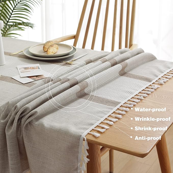 Pahajim Striped Tablecloth Rectangle with Tassels Thick Linen Cotton Table Cloth for Outdoor Picnic Dining and Holiday Kitchen Decor Rectangle/Oblong,55''x79'', 4-6 Seats