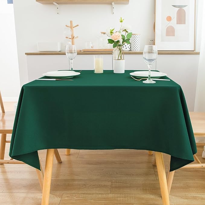2 Pack Square Table Cloth 52X52 Inch Green Tablecloth Washable Polyester Solid Dining Table Cover for Birthday Party Dinner Holiday Outdoor Indoor