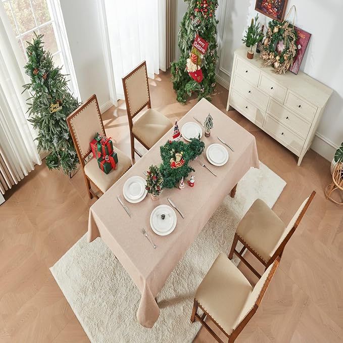 EKAINA Waterproof Faux Linen Rectangle Tablecloth Spill-Proof Wipe-Clean Dining Table Cover for Kitchen Party Holiday Everyday Use