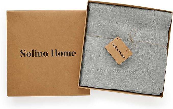 Solino Home Linen Tablecloth 60 x 120 Inch - 100% Pure Linen Chambray Grey Table Cloth for Rectangle Tables - Athena, Machine Washable Fabric Tablecloth