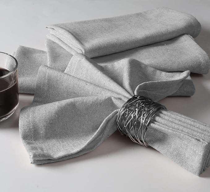 Native Fab Solid Cloth Napkin Set of 4, 100% Chambray Cotton, Washable, Reusable Dinner Cloth Napkin 17x17 inches, Table Decor Napkins for Dinner, Events, Grey