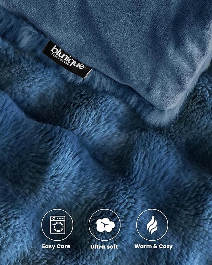 Ultra Soft Cozy Faux Fur Throw Blanket, Fuzzy Plush Thick Bubble Blanket, Oversize Luxury Fluffy Blanket for Couch, Bed, and Living Room, 60x80 Inches, Blue