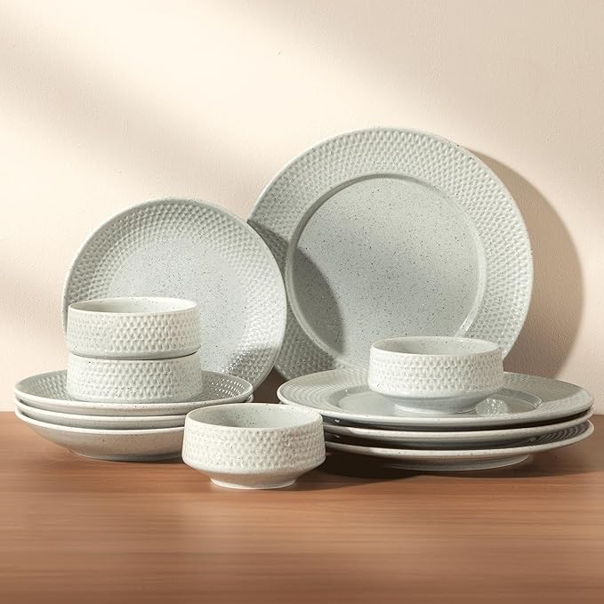 Dinnerware sets plates and bowls sets modern plates,Ceramic Dinnerware Sets,12 Pieces Porcelain Lightweight Plates,Scratch Resistant Dish Set (style - 12, 4 - Set (12pcs))