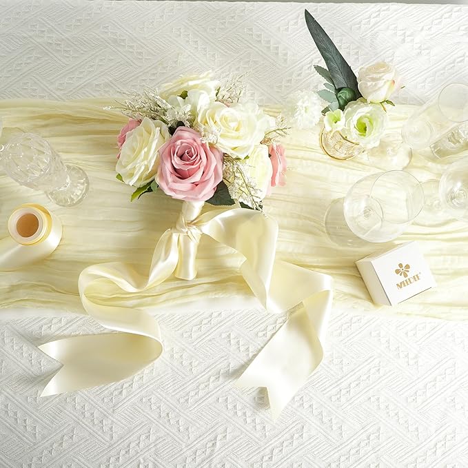 MEEDEE Ivory Satin 3 Inch Ribbon Lux Double Faced Satin Ribbon Wide by 10 Yards Cream Ribbons Ivory Ribbons for Christmas Tree Decoration, Weddings, Flower Bouquet, Bow Making