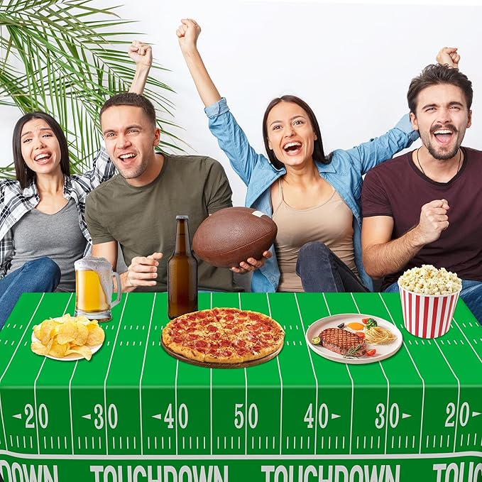 QZYL Football Party Decorations 2026, Disposable Football Tablecloth, 2 PCS Brown Green Decoration Runner, Game Day Theme Table Cloth, Plastic Table Cover for Game Day Touchdown Party Supplies